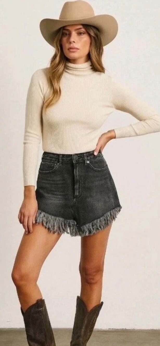 Free People Bailey Denim Fringe Mini Skirt Black Wash W27 Festival Cowgirl - Picture 12 of 12